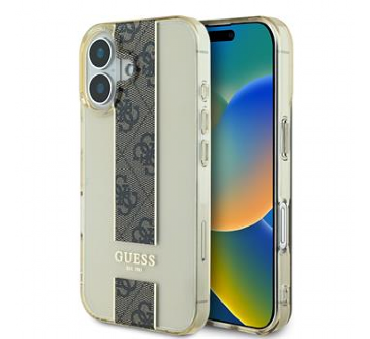 Guess IML Middle 4G Stripe Zadní Kryt pro iPhone 16 Brown