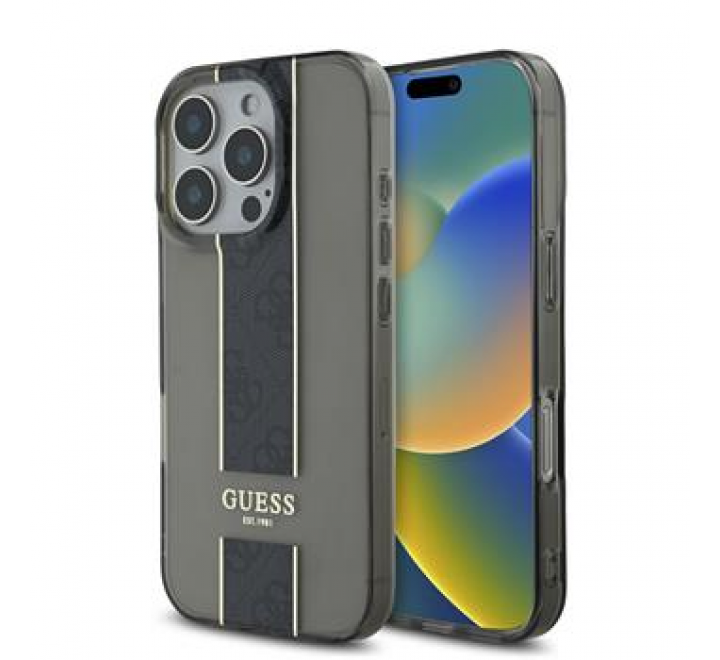 Guess IML Middle 4G Stripe Zadní Kryt pro iPhone 16 Pro Black