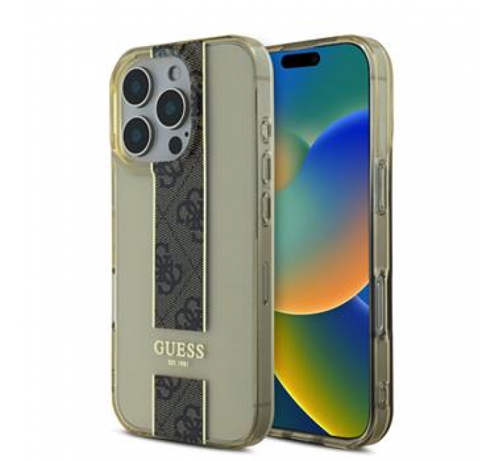 Guess IML Middle 4G Stripe Zadní Kryt pro iPhone 16 Pro Brown