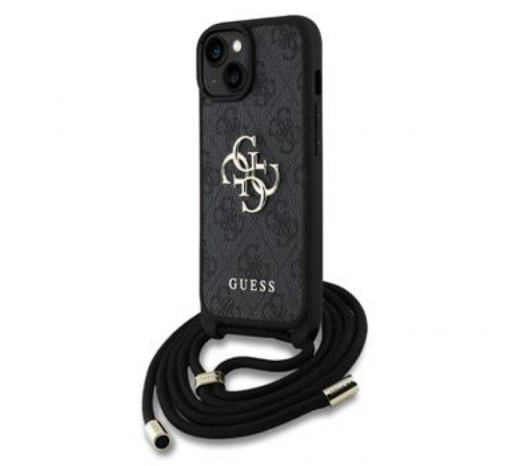 Guess PU 4G Metal Logo Crossbody Popruh Zadní Kryt pro iPhone 15 Black