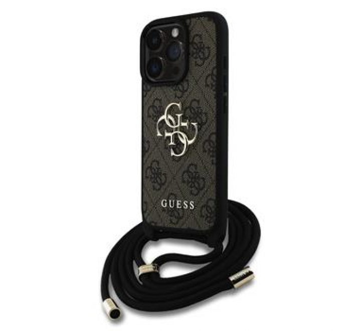 Guess PU 4G Metal Logo Crossbody Popruh Zadní Kryt pro iPhone 15 Pro Max Brown