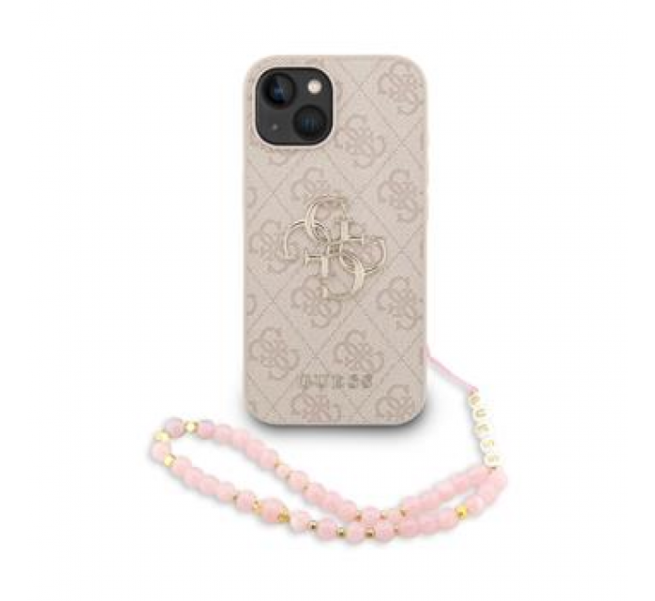 Guess PU 4G Metal Logo Strap Zadní Kryt pro iPhone 15 Pink