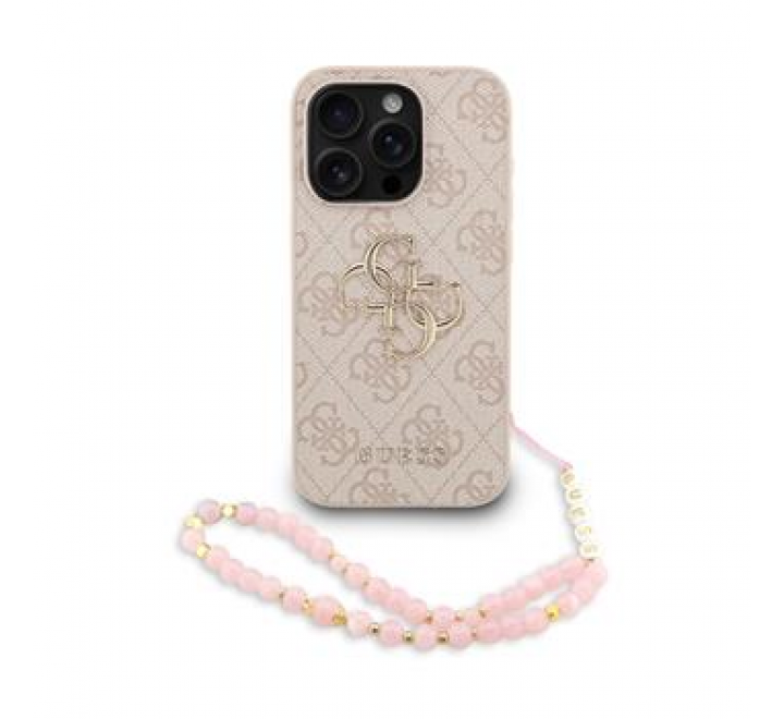 Guess PU 4G Metal Logo Strap Zadní Kryt pro iPhone 15 Pro Max Pink
