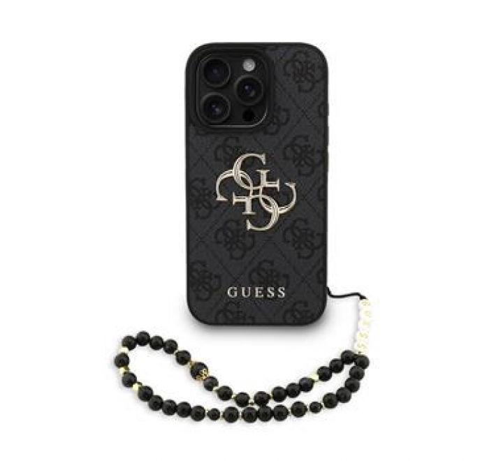 Guess PU 4G Metal Logo Strap Zadní Kryt pro iPhone 16 Pro Black
