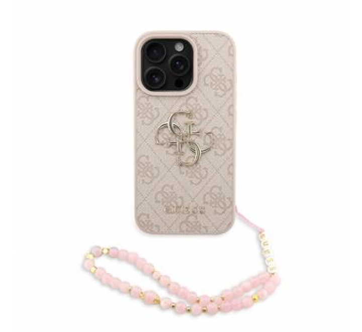 Guess PU 4G Metal Logo Strap Zadní Kryt pro iPhone 16 Pro Max Pink