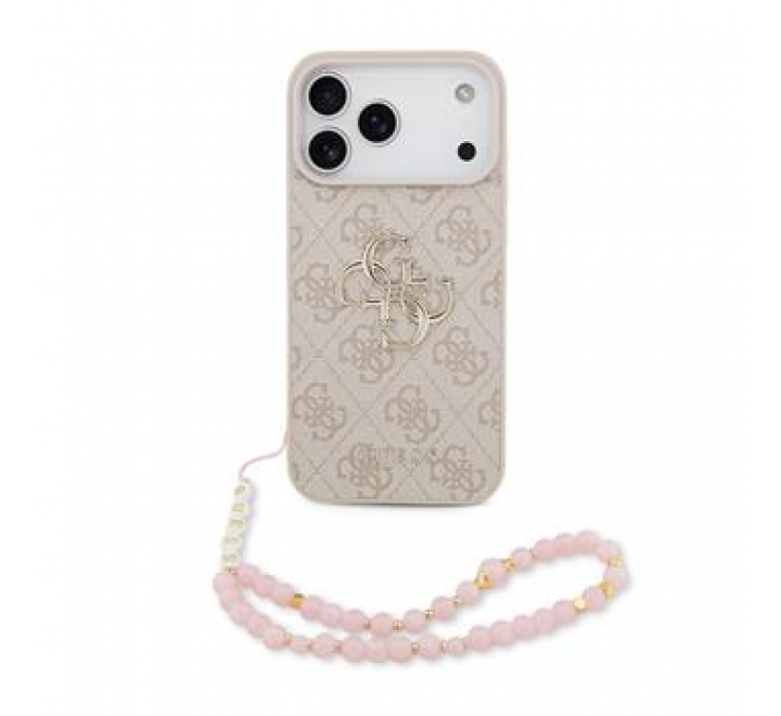 Guess PU 4G Metal Logo Strap Zadní Kryt pro iPhone 17 Pro Max Pink