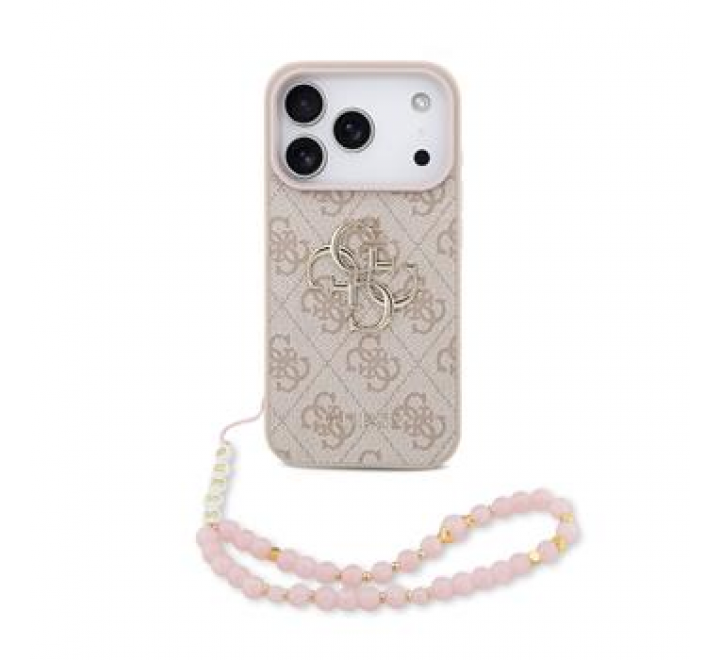 Guess PU 4G Metal Logo Strap Zadní Kryt pro iPhone 17 Pro Pink