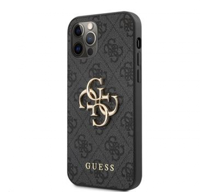 Guess PU 4G Metal Logo Zadní Kryt pro iPhone 12/12 Pro Grey