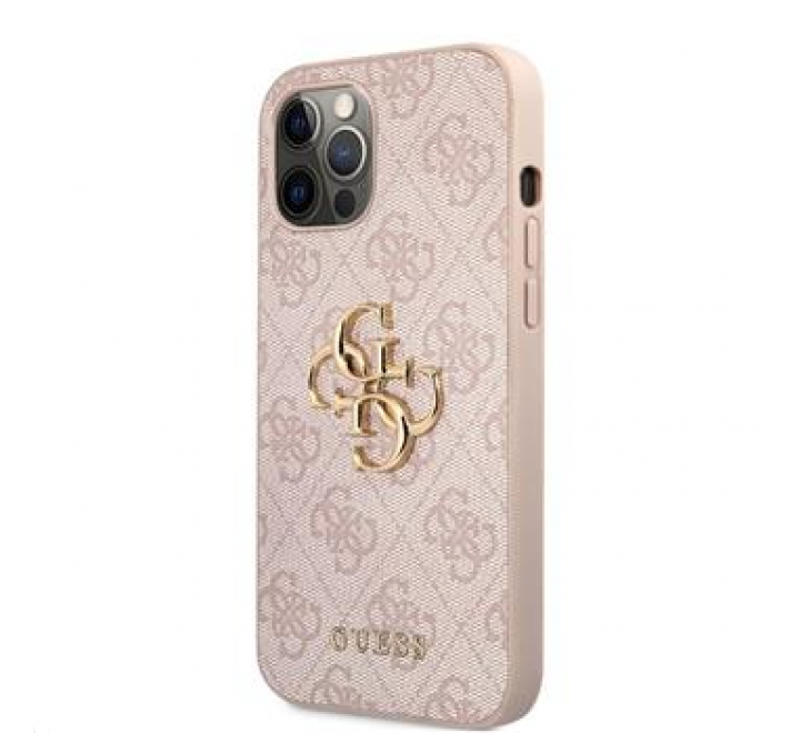 Guess PU 4G Metal Logo Zadní Kryt pro iPhone 12 Pro Max Pink
