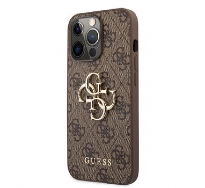 Guess PU 4G Metal Logo Zadní Kryt pro iPhone 13 Pro Max Brown
