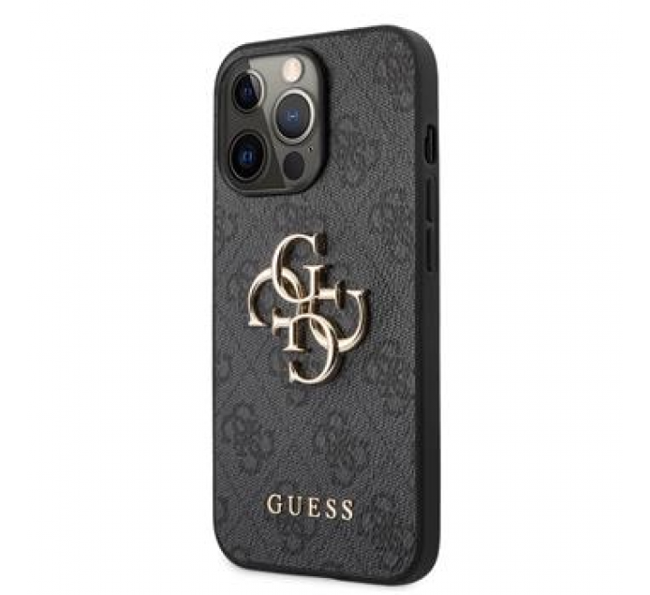 Guess PU 4G Metal Logo Zadní Kryt pro iPhone 13 Pro Max Grey
