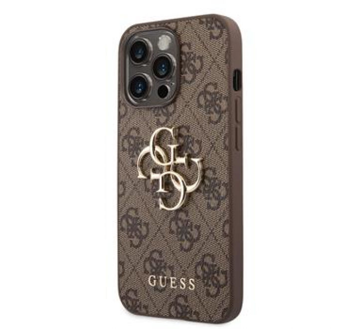 Guess PU 4G Metal Logo Zadní Kryt pro iPhone 14 Pro Max Brown