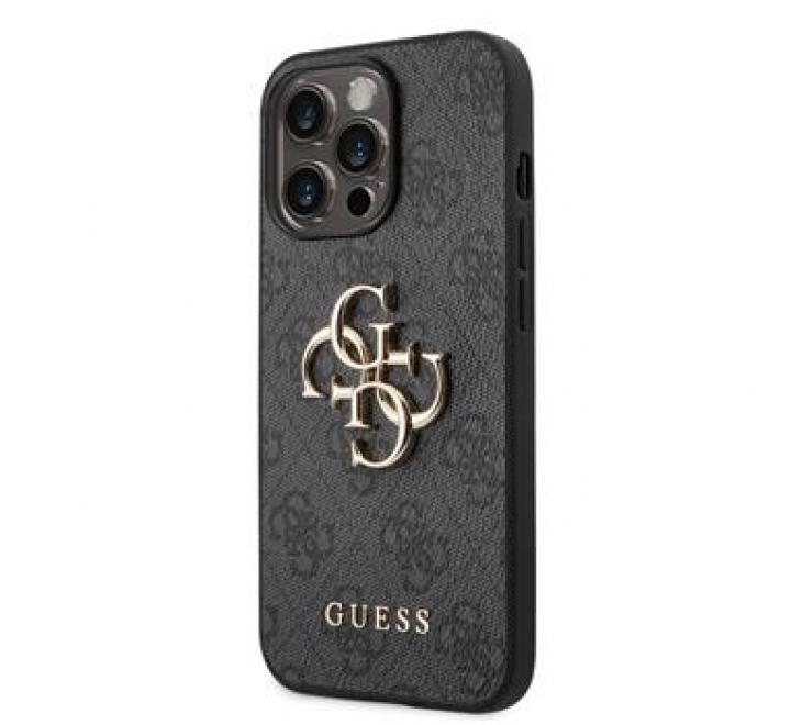 Guess PU 4G Metal Logo Zadní Kryt pro iPhone 14 Pro Max Grey