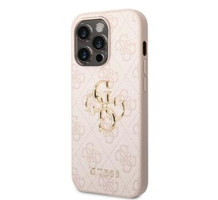 Guess PU 4G Metal Logo Zadní Kryt pro iPhone 14 Pro Max Pink
