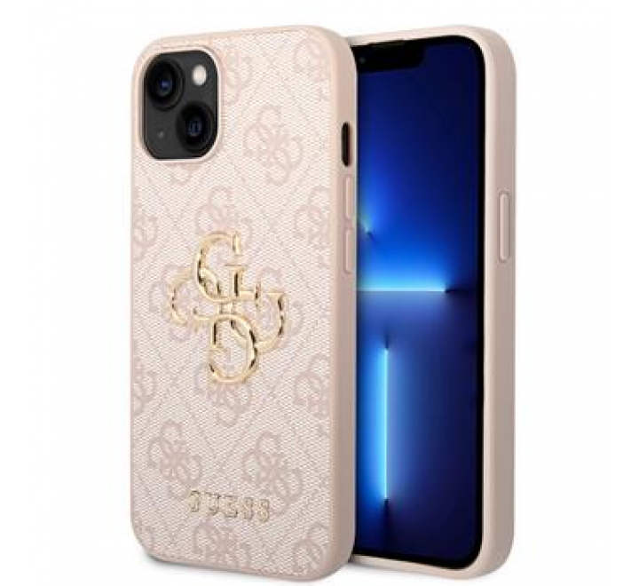 Guess PU 4G Metal Logo Zadní Kryt pro iPhone 15 Pink