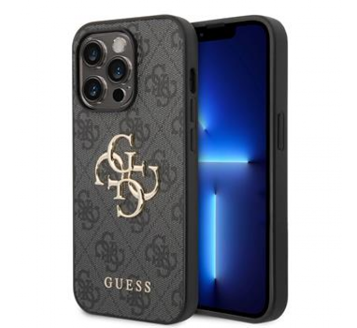 Guess PU 4G Metal Logo Zadní Kryt pro iPhone 15 Pro Grey