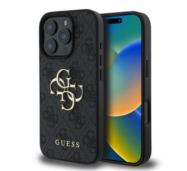 Guess PU 4G Metal Logo Zadní Kryt pro iPhone 16 Pro Grey