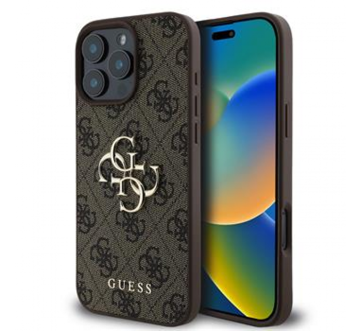 Guess PU 4G Metal Logo Zadní Kryt pro iPhone 16 Pro Max Brown