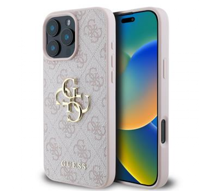 Guess PU 4G Metal Logo Zadní Kryt pro iPhone 16 Pro Pink