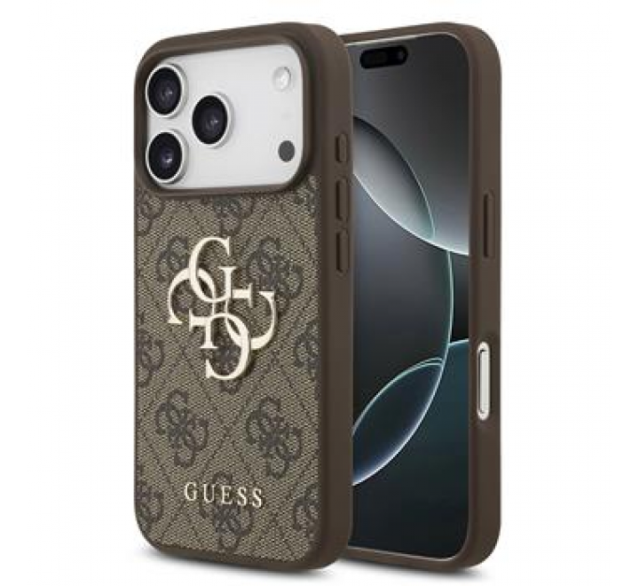 Guess PU 4G Metal Logo Zadní Kryt pro iPhone 17 Pro Brown
