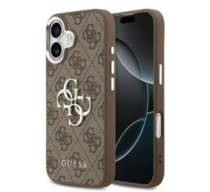 Guess PU 4G Metal Logo Zadní Kryt pro iPhone 17 Silver Brown