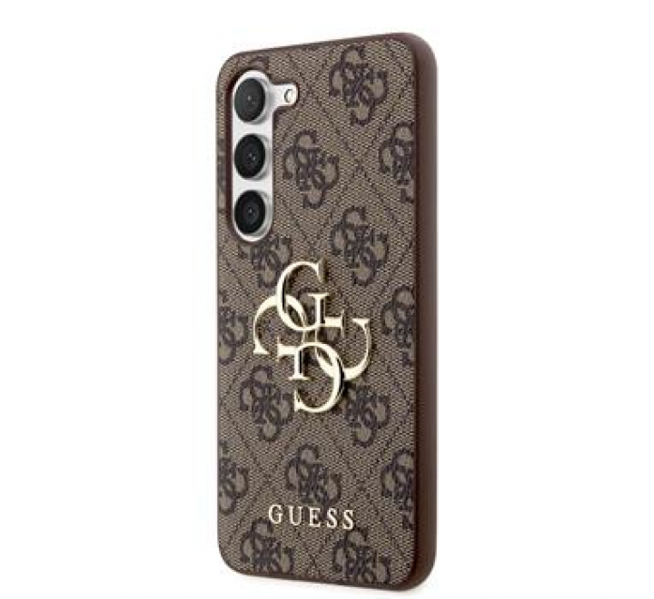 Guess PU 4G Metal Logo Zadní Kryt pro Samsung Galaxy S23 Brown