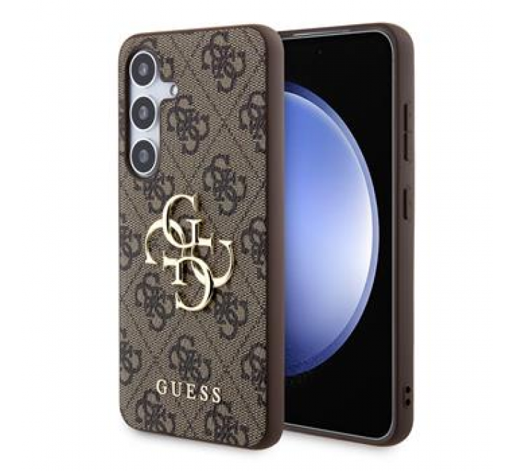 Guess PU 4G Metal Logo Zadní Kryt pro Samsung Galaxy S24+ Brown