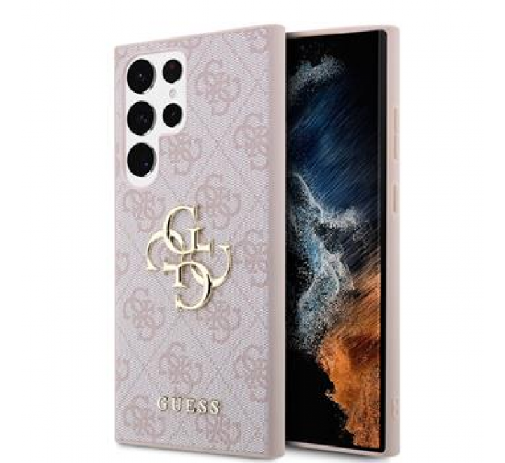 Guess PU 4G Metal Logo Zadní Kryt pro Samsung Galaxy S24 Ultra Pink
