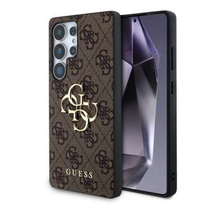 Guess PU 4G Metal Logo Zadní Kryt pro Samsung Galaxy S25 Ultra Brown