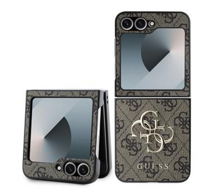Guess PU 4G Metal Logo Zadní Kryt pro Samsung Galaxy Z Flip 6 Brown