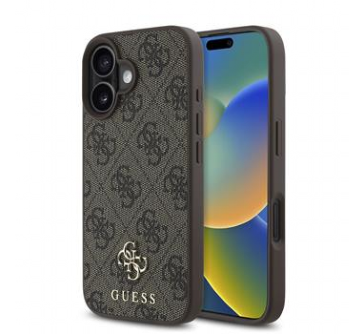 Guess PU 4G Small Metal Logo MagSafe Zadní Kryt pro iPhone 16 Brown