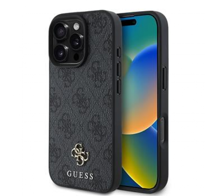Guess PU 4G Small Metal Logo MagSafe Zadní Kryt pro iPhone 16 Pro Grey