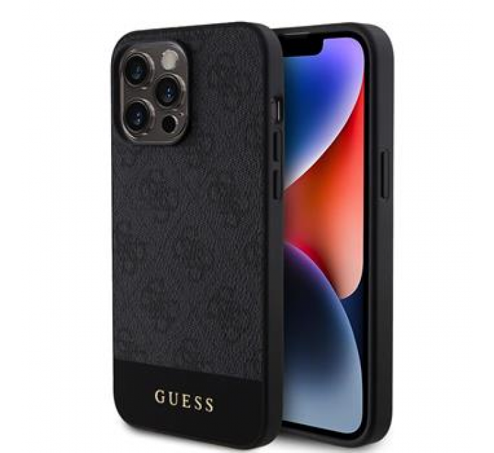 Guess PU 4G Stripe MagSafe Zadní Kryt pro iPhone 15 Pro Black