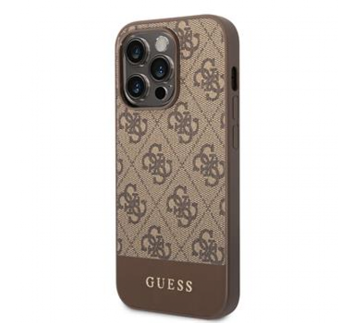 Guess PU 4G Stripe Zadní Kryt pro iPhone 14 Pro Max Brown