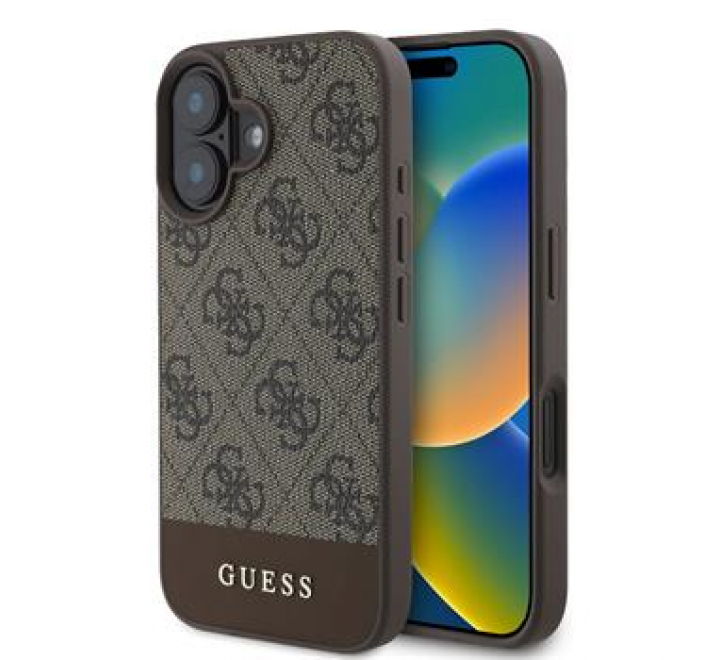 Guess PU 4G Stripe Zadní Kryt pro iPhone 16 Brown