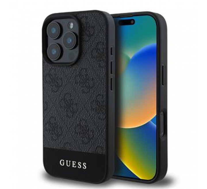 Guess PU 4G Stripe Zadní Kryt pro iPhone 16 Pro Max Grey