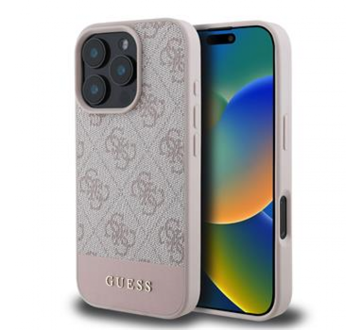Guess PU 4G Stripe Zadní Kryt pro iPhone 16 Pro Max Pink