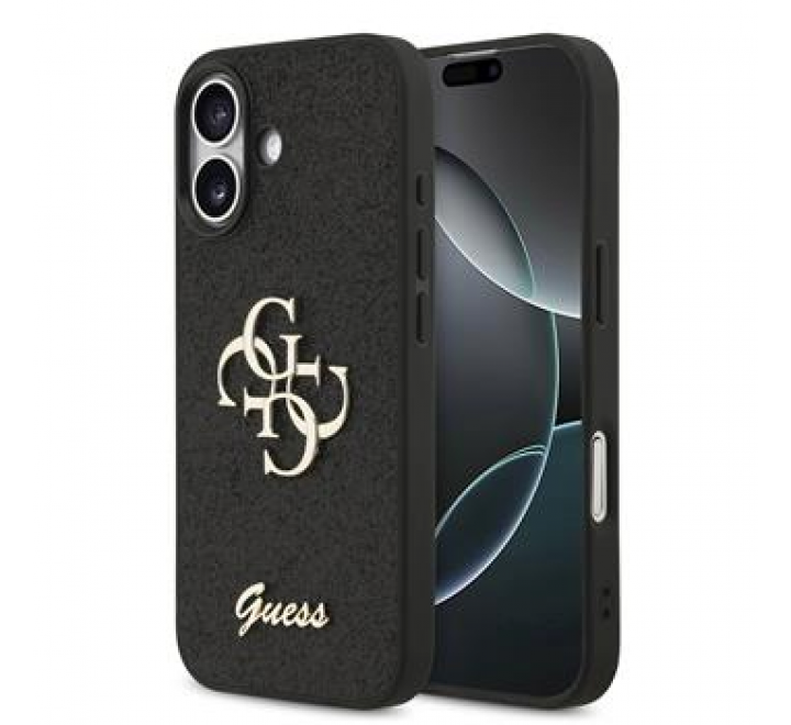 Guess PU Fixed Glitter 4G Metal Logo Zadní Kryt pro iPhone 17 Black