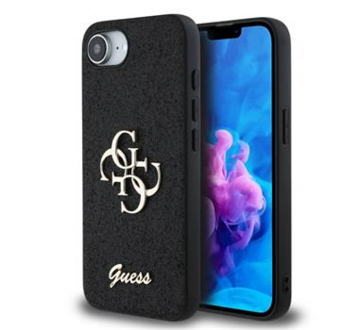 Guess PU Fixed Glitter 4G Metal Logo Zadní Kryt pro iPhone SE4 Black