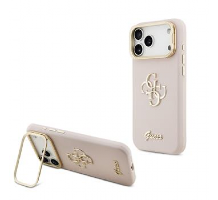 Guess PU Grained 4G Logo Stand Camera Frame Zadní Kryt pro iPhone 17 Pro Max Pink