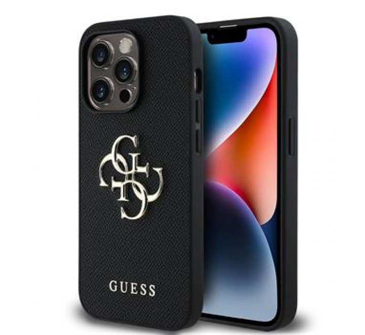 Guess PU Grained 4G Metal Logo Zadní Kryt pro iPhone 14 Pro Black
