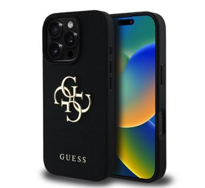 Guess PU Grained 4G Metal Logo Zadní Kryt pro iPhone 16 Pro Max Black