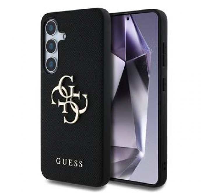 Guess PU Grained 4G Metal Logo Zadní Kryt pro Samsung Galaxy S25+ Black