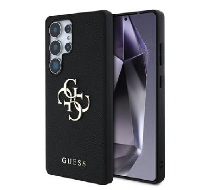 Guess PU Grained 4G Metal Logo Zadní Kryt pro Samsung Galaxy S25 Ultra Black