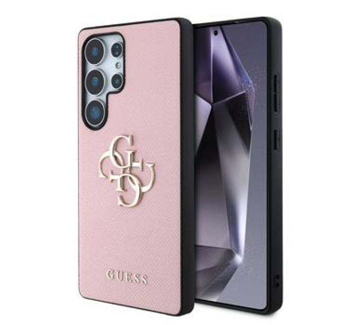 Guess PU Grained 4G Metal Logo Zadní Kryt pro Samsung Galaxy S25 Ultra Pink