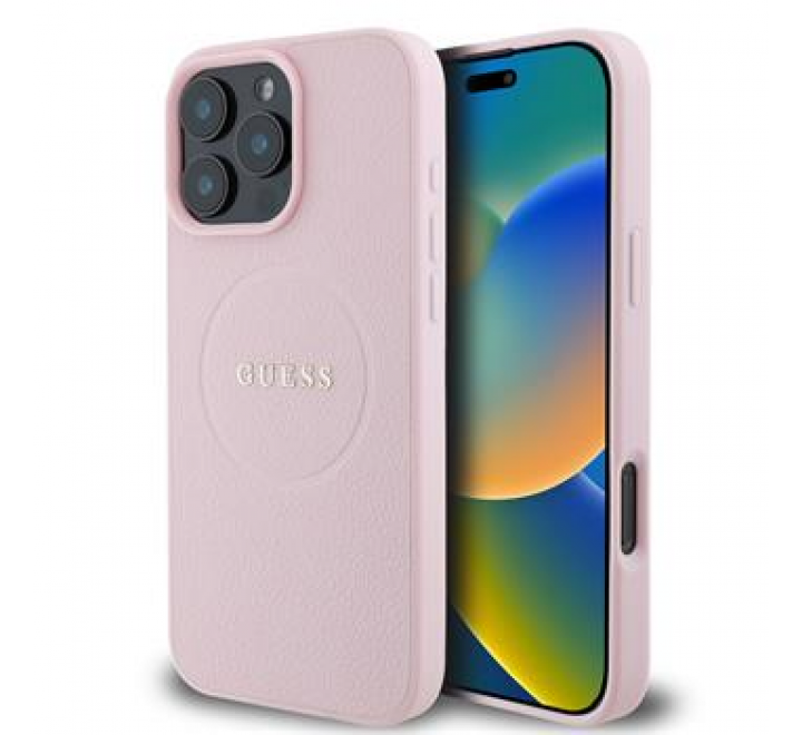 Guess PU Grained Classic Logo MagSafe Zadní Kryt pro iPhone 16 Pro Max Pink