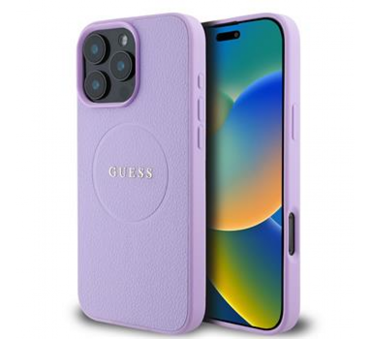 Guess PU Grained Classic Logo MagSafe Zadní Kryt pro iPhone 16 Pro Max Purple
