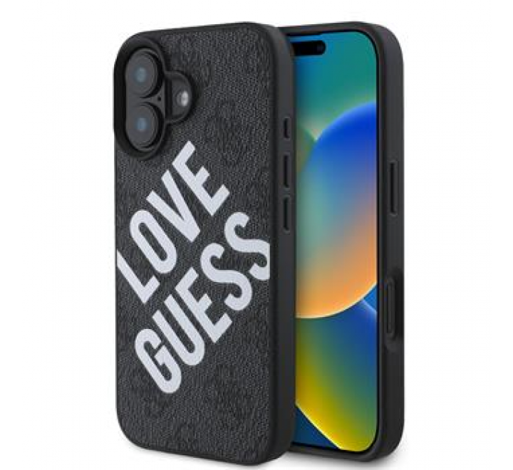 Guess PU Leather 4G Big Love Logo MagSafe Zadní Kryt pro iPhone 16 Black