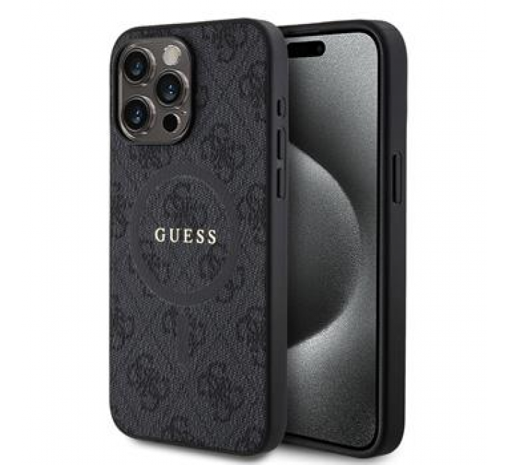 Guess PU Leather 4G Colored Ring MagSafe Zadní Kryt pro iPhone 15 Pro Max Black