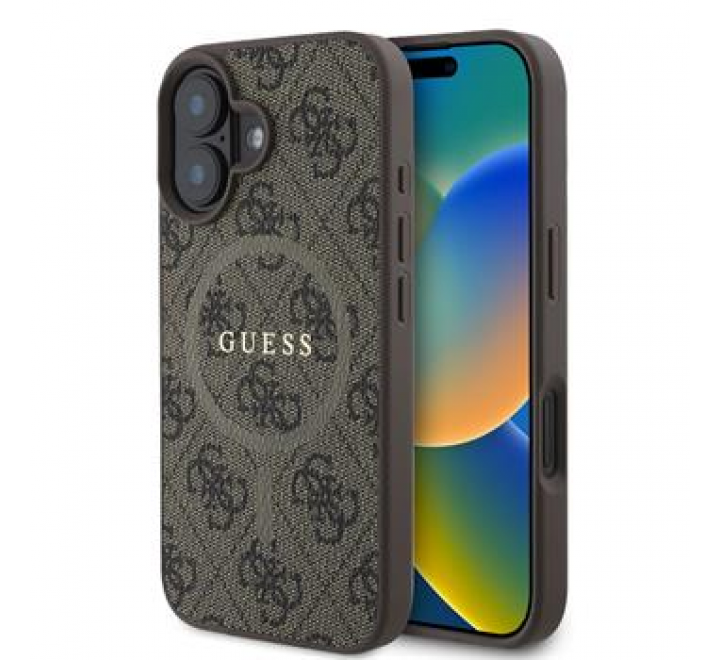 Guess PU Leather 4G Colored Ring MagSafe Zadní Kryt pro iPhone 16 Plus Brown
